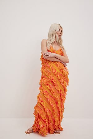 Orange Blurr Print Maxi robe
