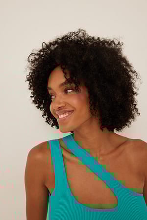 Turquoise Haut côtelé asymétrique