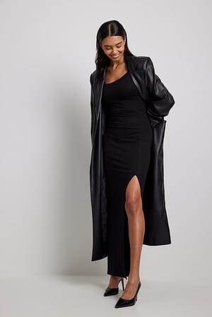 Black Maxi robe bretelles fines asymétrique