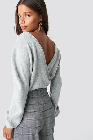 Grey NA-KD V-Neck Back Overlap Knitted Sweater