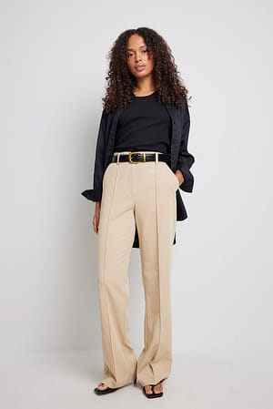 Beige Pantalon de costume fendu à l'arrière
