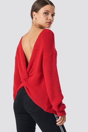 Red Back Twisted Knitted Sweater