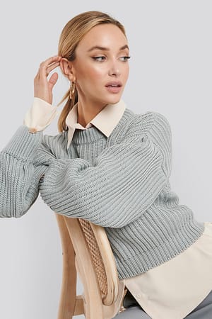 Grey NA-KD Balloon Sleeve Round Neck Sweater