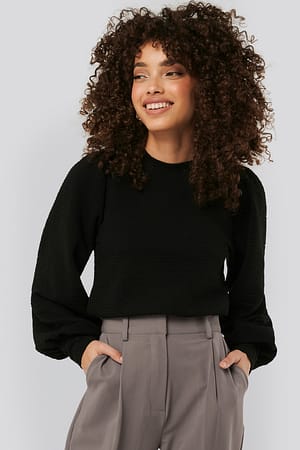 Black NA-KD Balloon Sleeve Structured Sweat