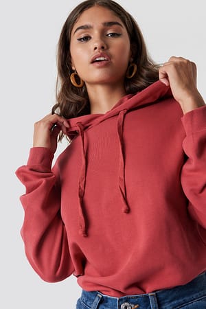 Washed Red NA-KD Basic Hoodie Basique