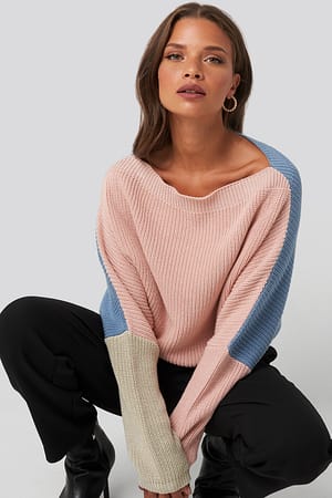 Pink Batwing Cropped Ribbed Sweater