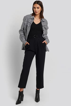 Black NA-KD Belted Paperbag Tapered Pants