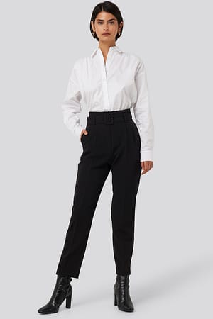 Black NA-KD Classic Belted Suit Pants