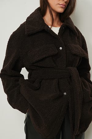 Brown Veste en peluche à ceinture