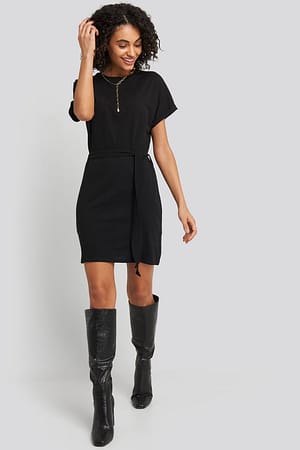 Black Belted T-shirt Dress