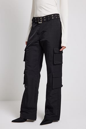 Black Pantalon cargo utilitaire avec ceinture