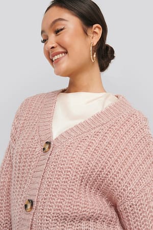 Dusty Pink NA-KD Big Button Short Cardigan