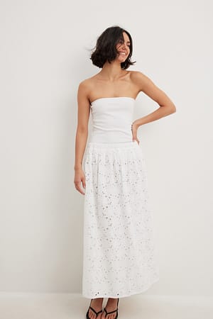 White Jupe mi-longue en broderie anglaise