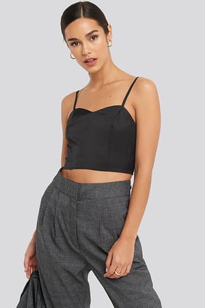 Black NA-KD Party Bust Detail Cropped Top