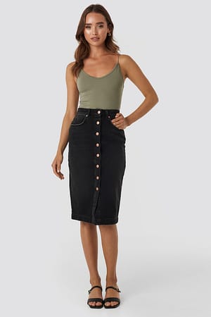 Washed Black NA-KD Button Up Denim  Midi Skirt