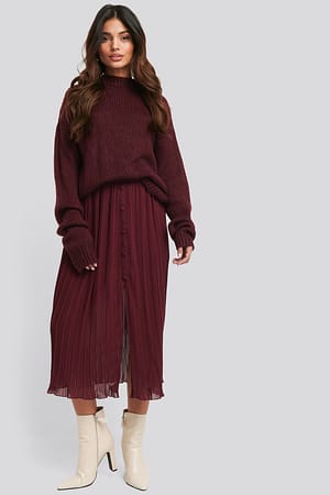Burgundy Jupe plissée à boutons