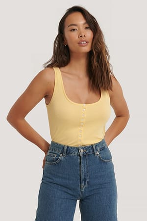 Light Yellow NA-KD Button Ribbed Tank Top