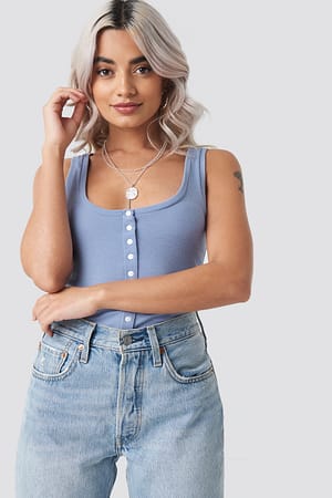 Dusty Lavender NA-KD Button Ribbed Tank Top
