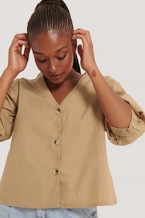 Beige NA-KD Trend Button Short Sleeve Blouse
