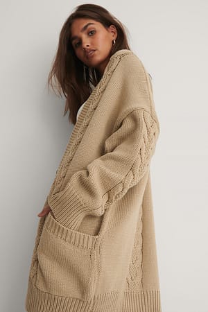 Beige Recyclé Cardigan Tricot