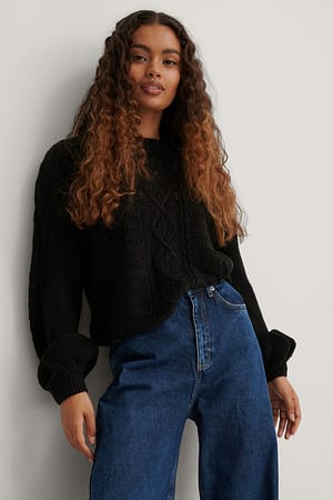 Black Pull Court En Maille Torsadée