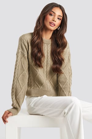 Beige Josefine Simone x NA-KD Cable Knitted Roundneck Sweater