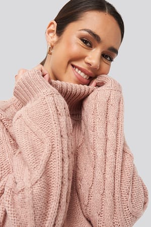 Dusty Light Pink NA-KD Cable Sleeve Knitted Sweater