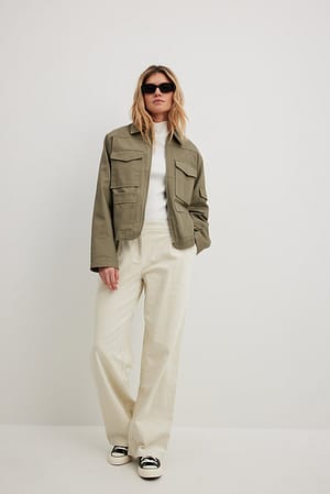 Khaki Veste cargo ceinturée