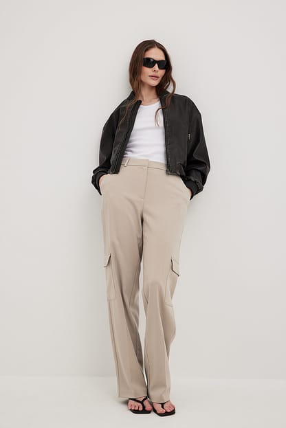 Beige Pantalon de costume style cargo