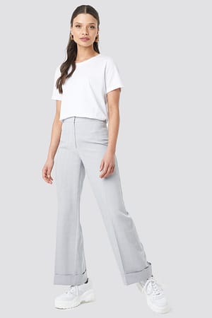 Light Blue NA-KD Classic Checkered Folded Wide Suit Pants