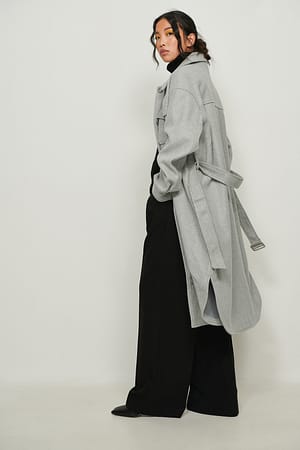 Light Green Veste à ceinture avec poche de poitrine