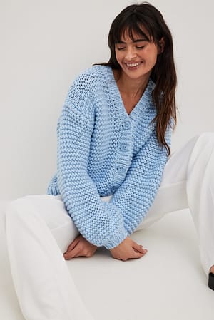 Light Blue Cardigan en maille épaisse