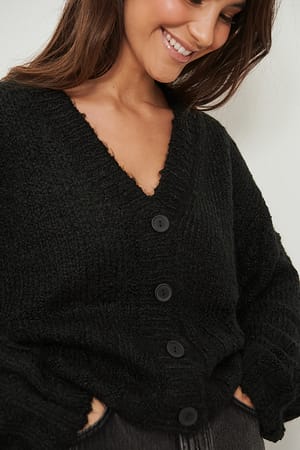 Black Cardigan court en maille épaisse