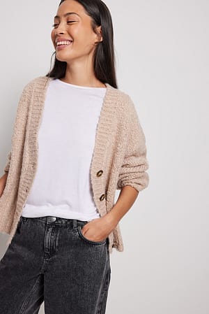 Beige Cardigan court en maille épaisse