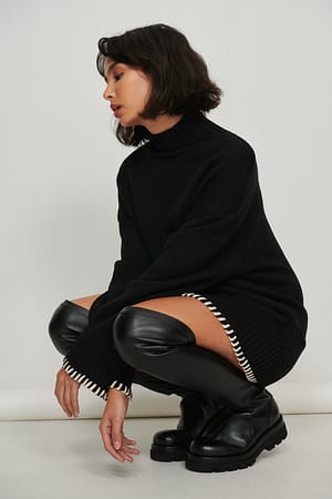 Black Bottes cuissardes épaisses en cuir