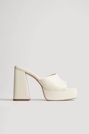 Cream Chunky Plateau Mules