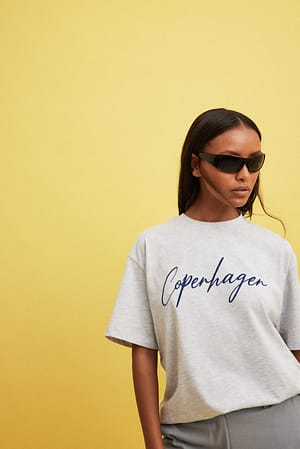 Light Grey Melange Tee-shirt imprimé ville