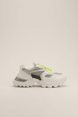 White/green Colored Laces Big Mesh Trainers