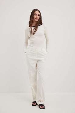 Contrast Binding Deep Back Top Outfit