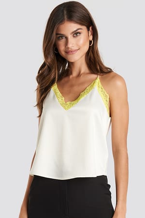 Yellow NA-KD Trend Contrast Lace Satin Cami Top