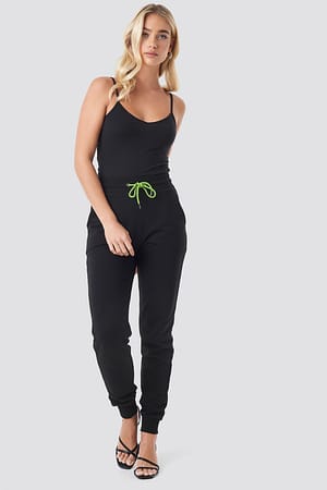 Black Contrast Neon Drawcord Slim Joggers