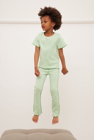 Light Green Pantalon à coutures contrastantes