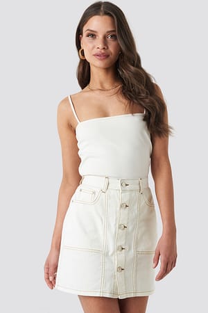 Cream Contrast Stitch Button Up Mini Skirt