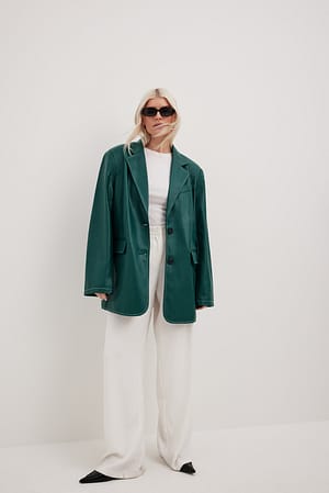 Petrol Blazer oversize en simili cuir à coutures contrastantes