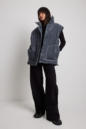Dark Grey Veste sans manches matelassée en velours côtelé