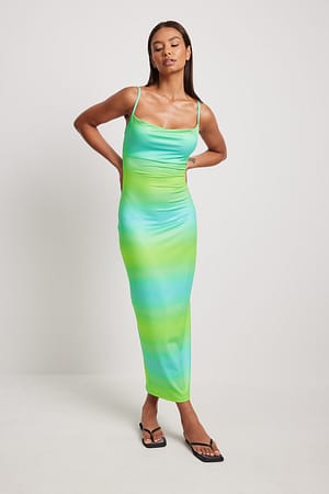 Ombre Print Robe longue à col bénitier