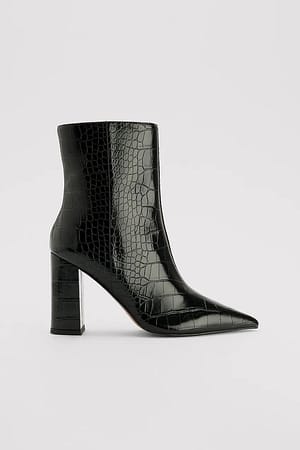 Black À motif crocodile bottes à talon bloc