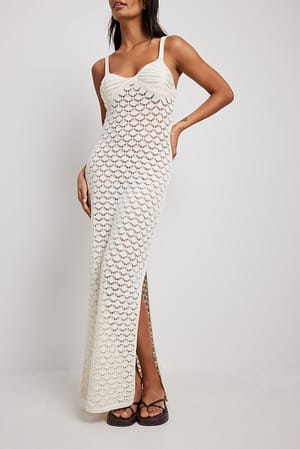 Offwhite Robe longue en maille crochetée