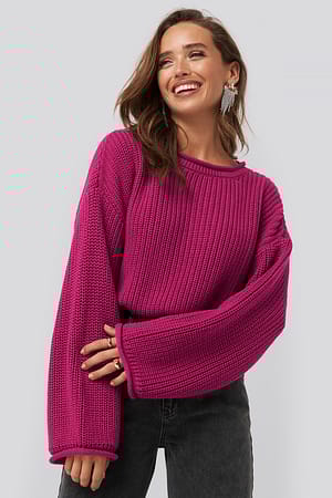 Pink NA-KD Cropped Boat Neck Knitted Sweater