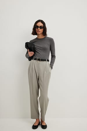 Light Grey Pantalon court à taille haute